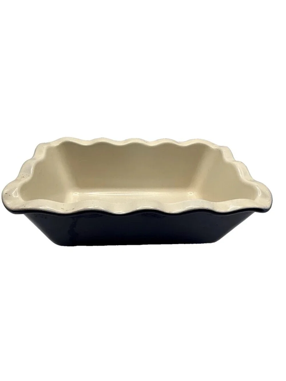 Emile Henry France Vintage Ceramic Loaf Pan Navy/Cream Oven Safe